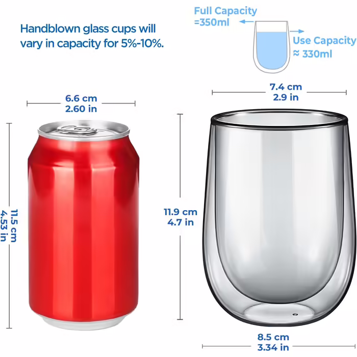 Glastal Unique Black Glasses, 350ml Double-Walled Coffee Glasses, Latte Macchiato Glasses 2-Pack, Double-Walled Coffee Glass, Tea Glasses for Cappuccino, Milk, Gift for Men and Women