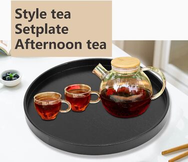 3 Piece Round Tray 30cm Wood Round Serving Tray Black Breakfast Coffee Cup Tea Tray Bathroom Tray Small Decorative Tray for Cafe, Bar, Restaurant