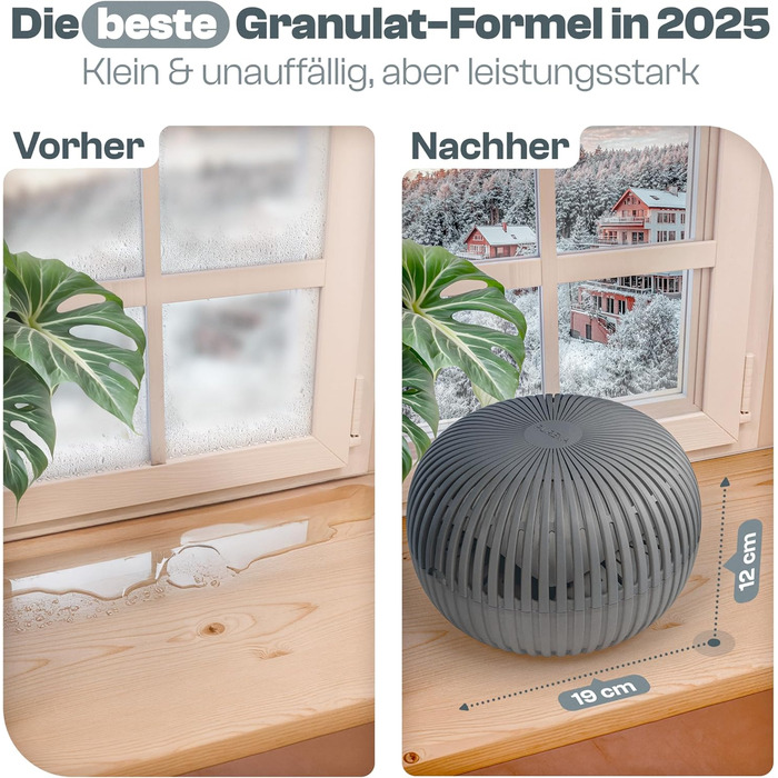 Електричний осушувач повітря Flow для кімнат до 25 м² з новою формулою. Осушувач повітря без електроенергії з гранулами 450г. Абсорбер вологи для комфортного мікроклімату (антрацит)