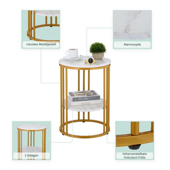 Relaxdays Side Table with Marble Look