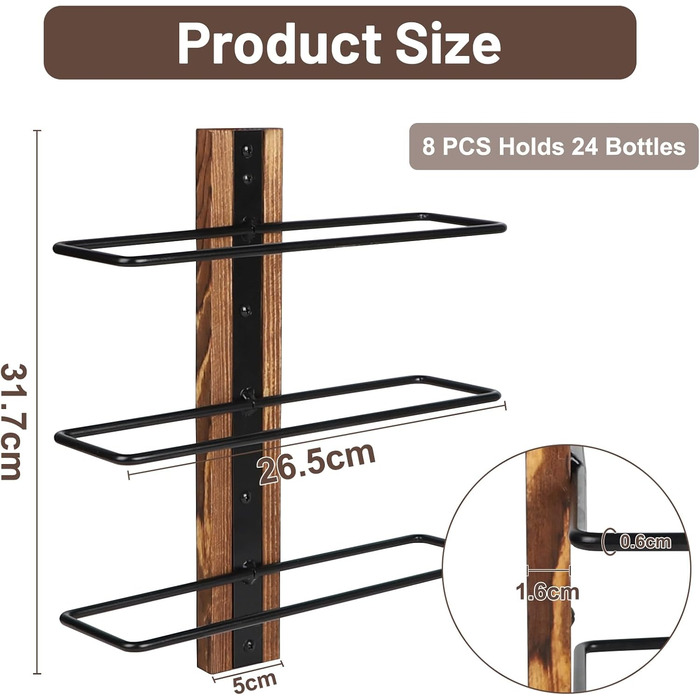 Настінна полиця для вина DBREAKS на 9 пляшок, дерев'яний тримач для вин, органайзер для винної кімнати, бару, вітальні