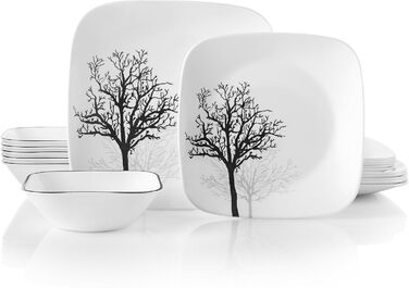 Corelle Tafelservice 18 предметів, чорно-білий, для 6 осіб, стійкий до сколів, включає тарілки (26 см, 17 см)