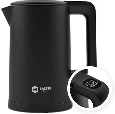 Balter Stainless Steel Electric Kettle with Temperature Control - 40°C to 100°C, Double Wall, BPA Free, 1.7L, 2200W, Quiet, Black