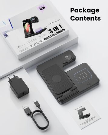 Бездротова зарядка GEEKERA 3-в-1 для Samsung: S25/S24/S23/S22, Galaxy Watch 8/7/6/5/4/3, Galaxy Buds (Чорний)