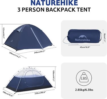 Намет Naturehike Bleik Ultralight 2-3 особи, водонепроникний (3000 мм), блакитний 240x290x125 см для кемпінгу, туризму та трекінгу