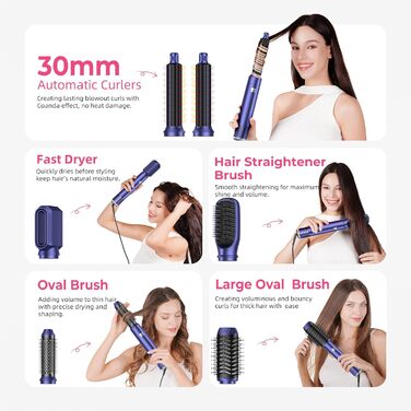 Професійний фен-щітка Pro Airbrush Hair styler 6 в 1: сушка, укладка, створення локонів. 1000W, блакитний