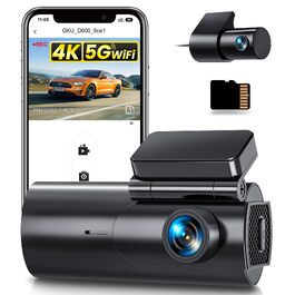 Автомобільний відеореєстратор GKU 4K+1080P (передній та задній), 5GHz WiFi, з картю пам'яті 64GB, глянцевий чорний