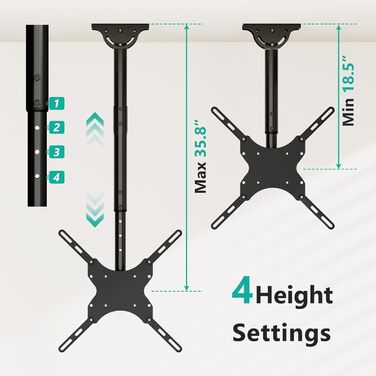 WALI Adjustable TV Wall Mount for LED, LCD, OLED, Plasma Screens - 66-165cm (26-65 inch), Up to 50kg, VESA 400x400mm, Black