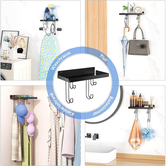 Настінна тримач для прасувальної дошки, праски та аксесуарів, чорний, металева стійка з великою полицею для прасування, Y/T-подібна форма