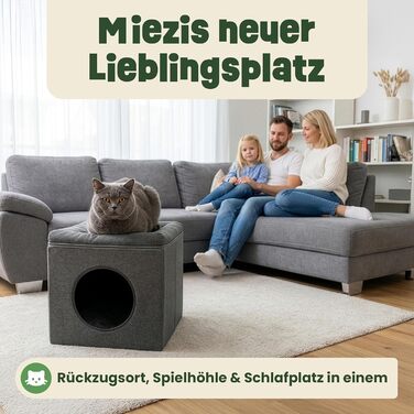 Кігтеточка-будиночок для котів Zooprinz Katzenhöhle – затишна печера для котів, тепле котяче ліжко бежевого кольору з подушкою, будиночок для котів Indoor як місце для відпочинку та схованку (46 × 41,5 × 60 см)