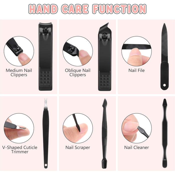 Набір для манікюру 19 предметів: професійний ніж для обрізання нігтів з нержавіючої сталі, чорний шкіряний футляр, портативний набір для догляду за нігтями для подорожей або дому, подарунок