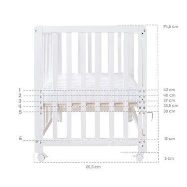 Дитяче ліжечко-колиска roba 60x120 см Jumbotwins, дерев'яне, з матрацом, постільною білизною та балдахіном, дизайн із слониками, мобільне, регульоване по висоті