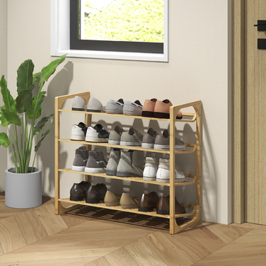 HOMCOM Bamboo Shoe Rack Shoe Organizer 4-Tier for up to 12 Pairs of Shoes with Handle for Entrance Bedroom 76 x 33 x 67 cm Natural