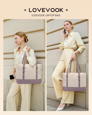 Сумка для ноутбука LOVEVOOK 15.6 дюймів, жіноча, універсальна, водонепроникна, для офісу, навчання, світло-бежева/рожева