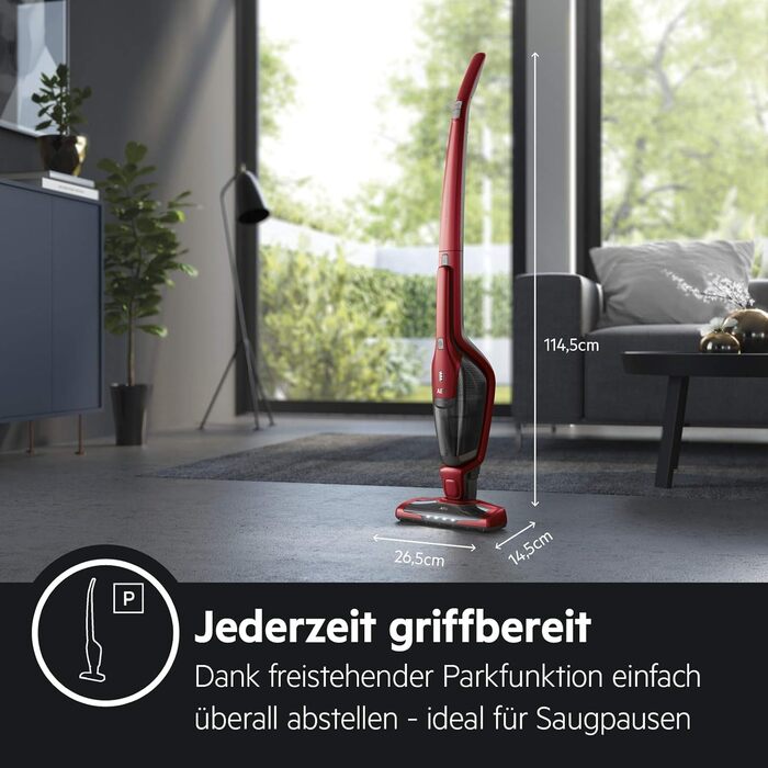 AEG Ergorapido CX7-2-45AN: Бездротовий пилосос 2-в-1, без мішка, з насадкою для шерсті тварин, 45 хв роботи, LED, червоний
