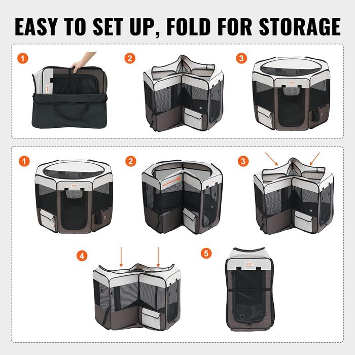 Вольєр для цуценят VEVOR, складаний, 914 x 914 x 584 мм, з мискою, 600D Oxford, для собак та інших дрібних тварин, чорний