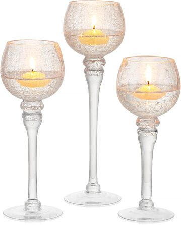 Romadedi Tealight Candle Holders Candle Holders Glass - Lantern Candle Holders Decoration Queck 3-Piece Set 23.5/25.5/31.5 cm for Tealights, Votive Candles, Pillar Candles, Living Room Table Decoration, Wedding (Transparent)