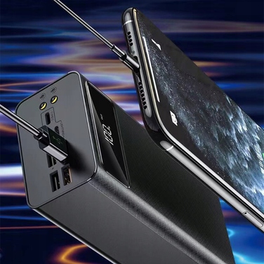 Повербанк 50 000 mAh з ліхтариком та вбудованими кабелями (4xUSB, USB-C, Lightning)