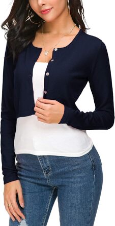 Болеро жіноче EXCHIC трикотажне з ґудзиками, довгий рукав, темно-синій (Navy Blue) - ідеально для суконь