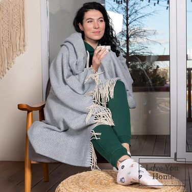 LYHome Merino Blanket - Throw Blanket, Daybed Blanket, Sofa Wool Blanket, Blanket Coverlet, Living Room Blanket, Fluffy Couch Blanket, Merino Blanket, Fluffy Warm Throw (140x200 cm | Blue - White Chevron)