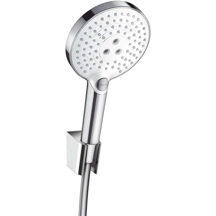 Hansgrohe Raindance Select S 120 Showerhead incl. Showerhead Holder, 3 Spray Patterns, White/Chrome