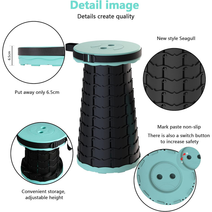 Складаний туристичний стілець-табурет, 440lbs, з сумкою, для кемпінгу, риболовлі, відпочинку на природі (Колір: Зелений)