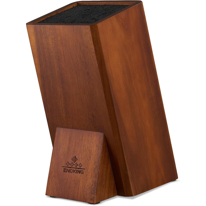 ENOKING Knife Block without Knives, Acacia Wood Knife Block, Knife Holder with Removable Plastic Bristles, Universal Wood Knife Block for the Kitchen Counter