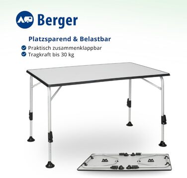 Стіл кемпінговий розкладний BERGER Ivalo 2, 115x70 см, алюмінієвий, регульована висота, для саду, балкону, тераси, сірий