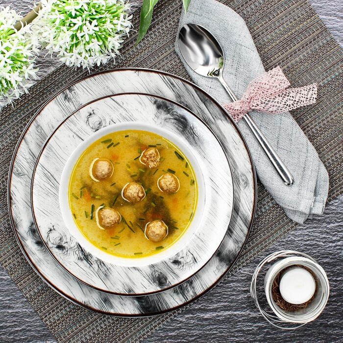 MamboCat Alois Сервіз на 12 осіб з порцелянового посуду з декором оленя (6 супових та 6 обідніх тарілок)