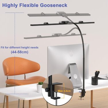 LED лампа для столу EppieBasic з кріпленням, 24W, 3 наголовки, регулювання яскравості, 1200LM, захист очей, 4 колірні температури, таймер 30хв, для офісу та дому, чорний колір