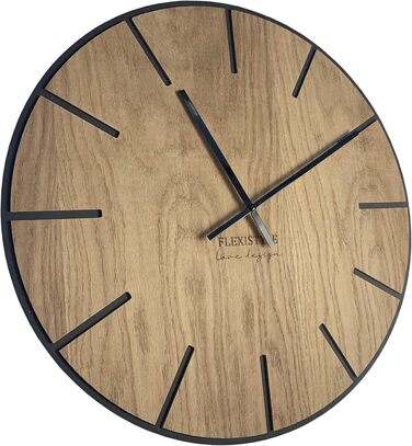 FLEXISTYLE Large Wall Clock without Ticking Sounds, Wood Art Black 60cm, Living Room, Bedroom, Made in EU, z216-2