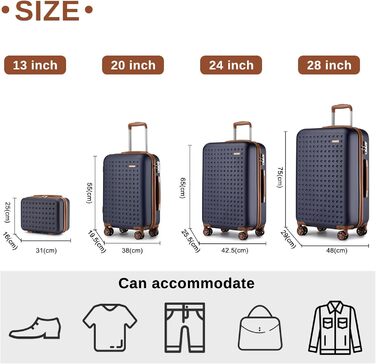 Чохол-валіза KONO з ABS-пластику, 75 x 48 x 29 см, з TSA-замком, білий (синій, 4 шт.)