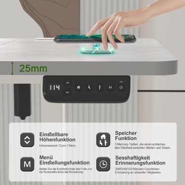 Електричний регульований стіл Devoko 160x80 см, сіро-сірий, з євро-розеткою, USB зарядкою, лотком для кабелів і пам’яттю висоти – письмовий комп’ютерний стіл