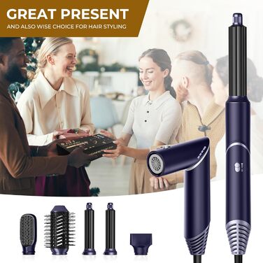 UKLISS 6-в-1 Аirstyler: Фен-щітка, Дифузор, Локон-щітка, Горячий повітря, Іонізація 60,000 U/min, Золотий (Синій)
