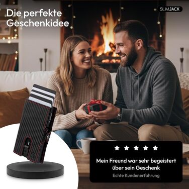 Стильний смарт-гаманець Slimjack з відділенням для монет та RFID-захистом - чоловічий алюмінієвий картхолдер для карт та монет (Carbon Redline)