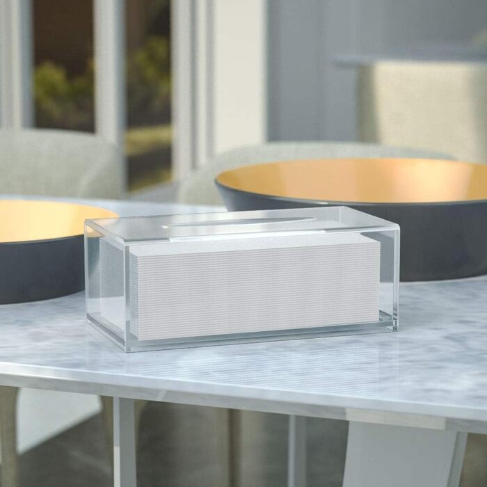 HIIMIEI Cosmetic Tissue Box, 25.0x13.0x9.0 cm Acrylic Tissue Box | Tissue Box with Magnetic Cover for Dining Room Bathroom Bedroom Car Office - Acrylic Transparent
