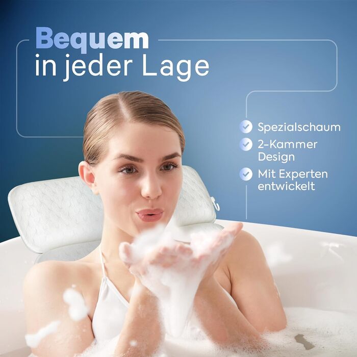 Bathtub Pillow • Ergonomic & Muscle-Relaxing Premium Bathtub Pillow • New 5D Special Foam • German Design • Climate Neutral & Sustainably Produced • Bathtub Pillow Neck Pillow Bathtub (White-3D)