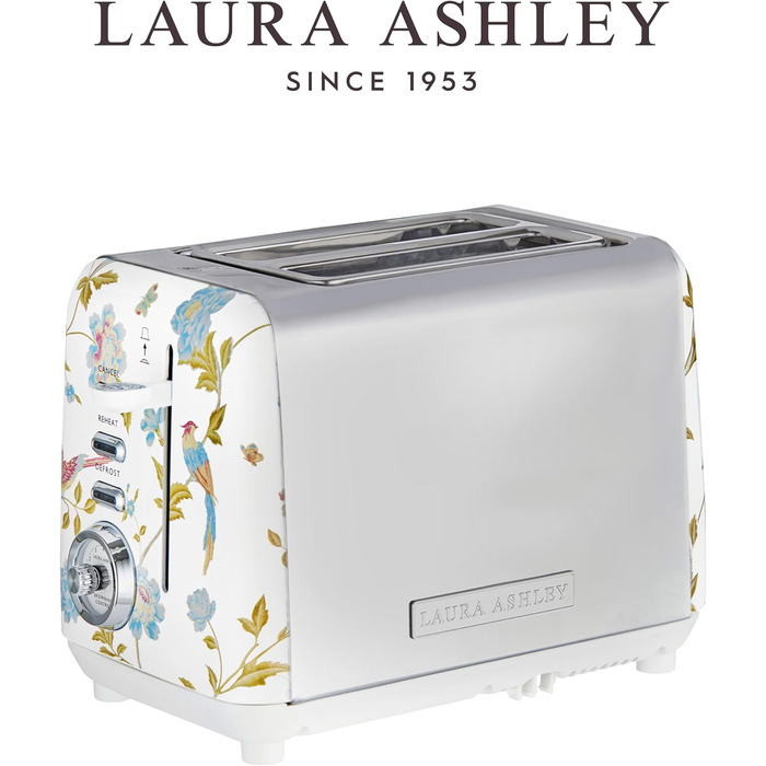 Тостер VQ Laura Ashley з 4-ма тостами, регулюванням нагріву, функціями розморожування та підігріву - модель Elveden White