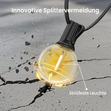 Ланцюжок прикрас для вулиці на електромережі 15М з 25+2 G40 LED лампами. Водостійкий IP65, тепле біле світло 2700K. Для саду, тераси, святкування. Чорний колір.