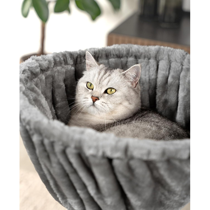 Крісло-гніздо для кота з м'якого плюшу на котячий будиночок, Ø 40 см, глибина 25 см, зручне ліжко для будь-якого котячого будиночка з різьбленням M8, міцний металевий каркас для котів будь-якого розміру, світло-сірий