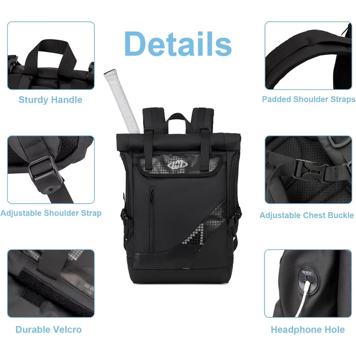 Спортивна сумка для тенісу UtiaMiaoGonGo - рюкзак для ракет, вміщує 2 ракетки, з відділенням для взуття, підходить для бадмінтону та падел-тенісу