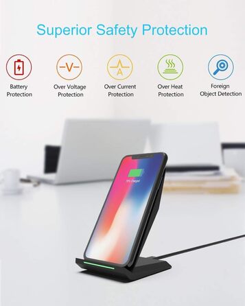 Бездротовий зарядний пристрій NANAMI 15W для iPhone 17/16/15/14/13/12/11 Pro Max/XS/XR/X/8 Plus та Samsung Galaxy S26/S25/S24/S23 – Швидка індуктивна зарядка, чорний