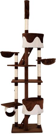 Котячий будиночок Lionto XXL з сизалю та плюшу: багатоярусний комплекс для котів з гамаком, тунелем та іграшками (колір: коричневий/бежевий, 230-250 см)