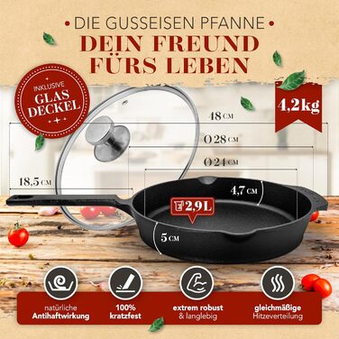 Чавунна гриль-сковорода Krustenzauber 26 см з подвійним руків'ям для індукційних плит - рифлена, для смаження м'яса та овочів