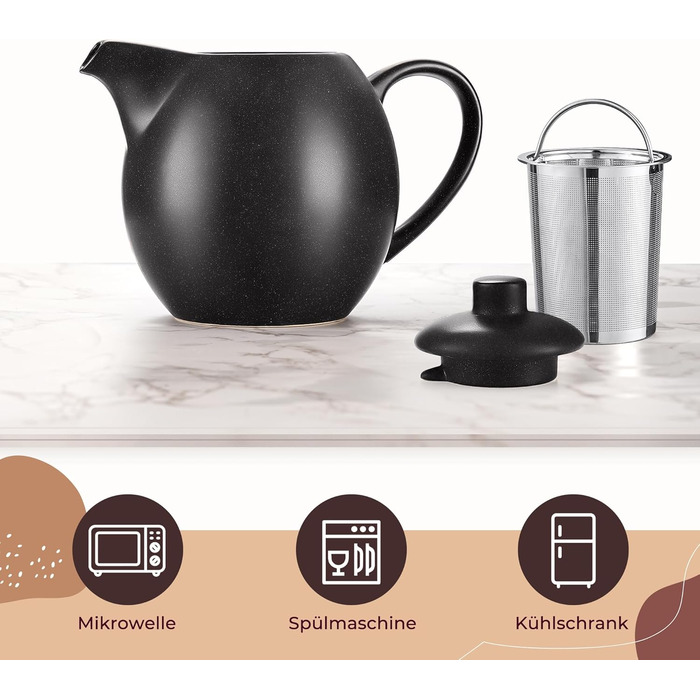 Керамічний чайник для розсипного чаю з ситечком, 1.2 л, антрацитовий (чорний)