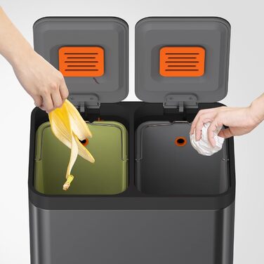 Відро для сміття Mbillion кухонне подвійне 20+20л, нержавіюча сталь, з кришкою та знімними відрами, сріблястий