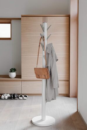 Umbra Flapper Coat Rack – Clothes Rack with 9 Foldable Hooks for Entryway and Office, Wood, White, 57.2 x 57.2 x 165.1 cm, White