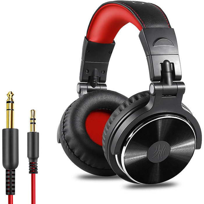 OneOdio Pro30: професійні навушники для DJ, музикантів та студії. Кабельні, з м'якими амбушюрами, Hi-Res звук, бас, Share-Port, 2 роз'єми 3.5mm, червоні