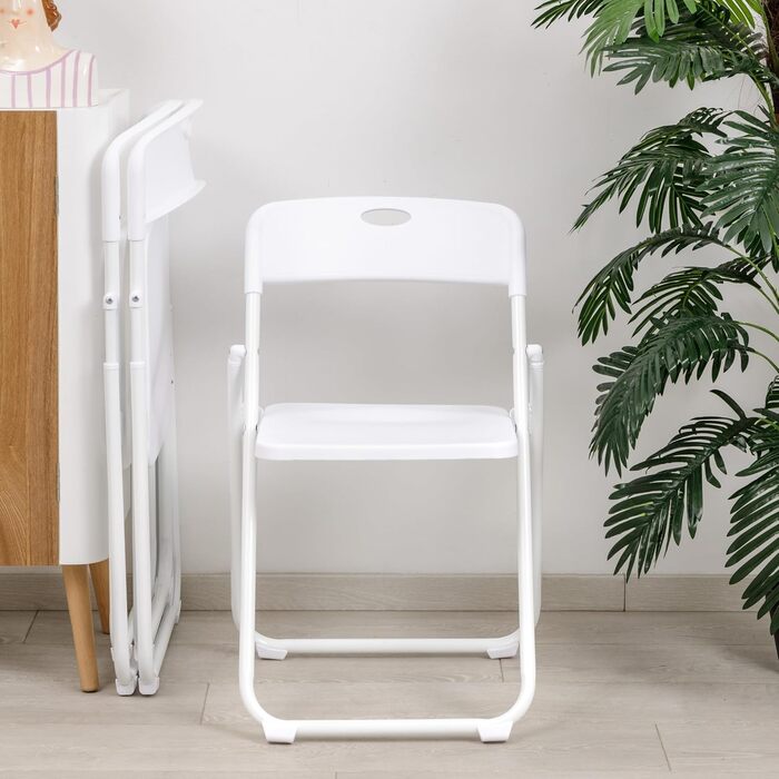 Baroni Home Folding Chair with PVC and Steel Frame, Space-Saving Foldable Seat with Feet and Handle, Outdoor Chair, Kitchen, Living Room, Travel, 74x43x49 cm, Pieces, (8, White)