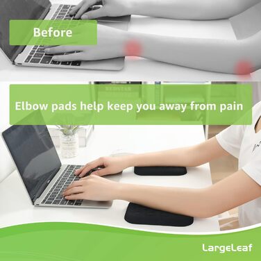 Підставка для зап'ястя та ліктя Ergonomische LargeLeaf для столу з Memory Foam, чорна (20*4 см, 16*11 см)